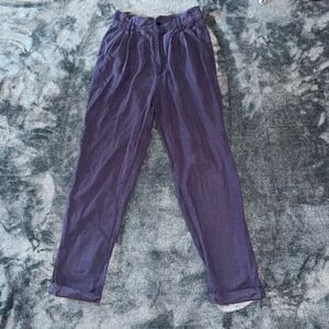 62 East Womens Vintage Pleated Trousers 11/12 Purple Ramie Cotton Blend